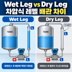 Wet Leg와 Dry Leg 차압 레벨 측정 배관 차이