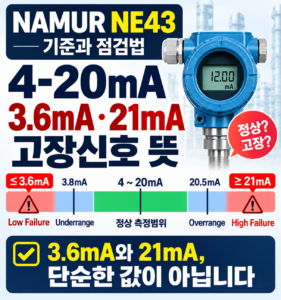 NAMUR NE43 기준의 4-20mA 3.6mA·21mA 고장신호 구간