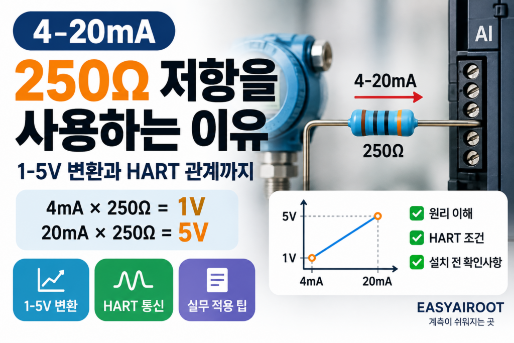 4-20mA 250Ω 저항과 1-5V 변환 관계