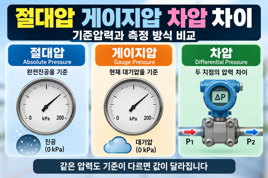 절대압 게이지압 차압 차이와 기준압력 비교